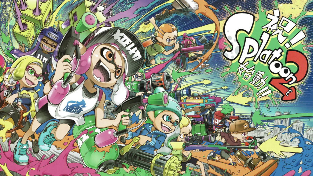 Vibrant Inkopolis: Colorful Splatoon 2 Wallpaper for Nintendo Switch
