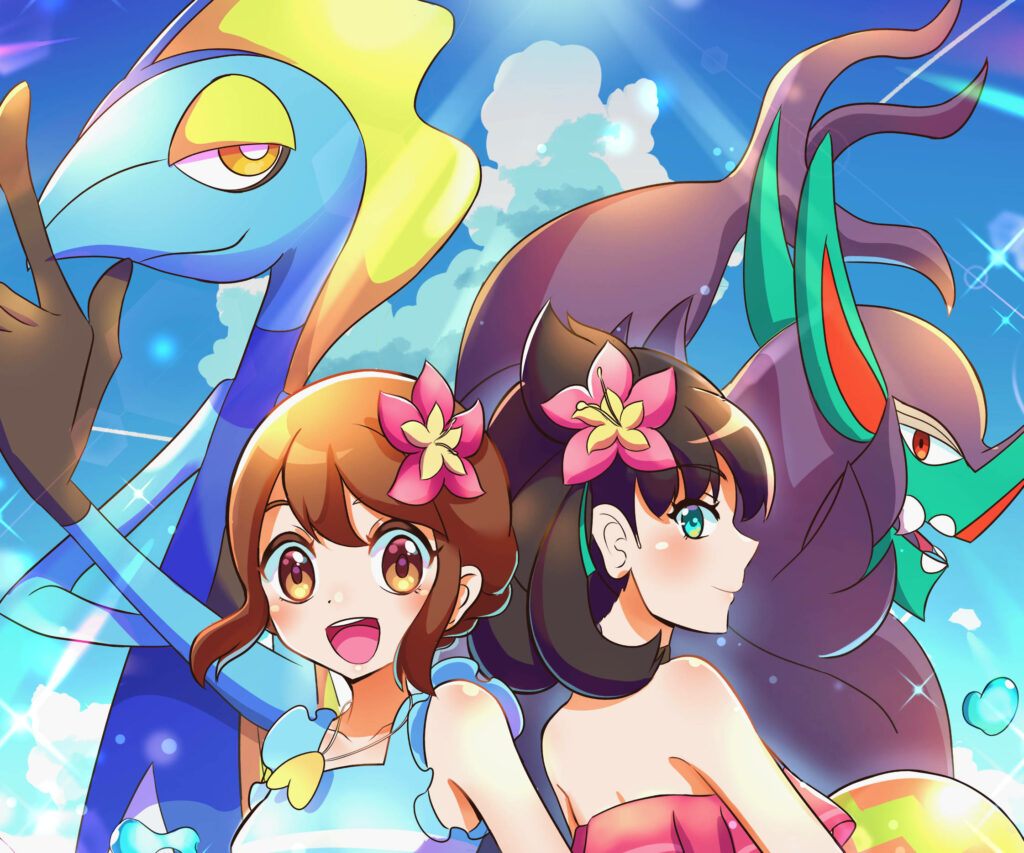 Vibrant Inteleon Wallpaper with Cheerful Anime Girls - Lively Background