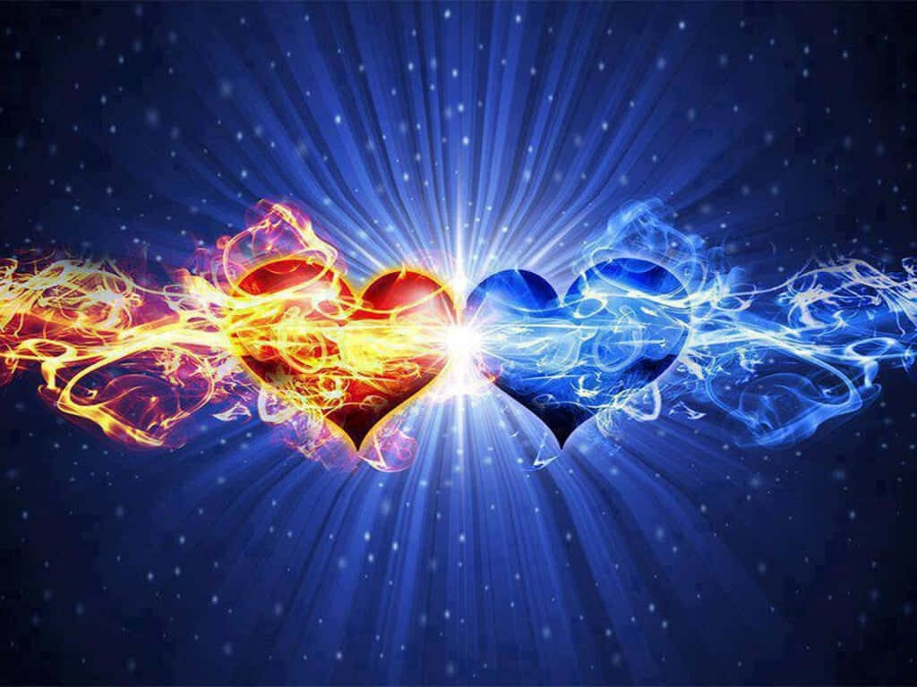 Vibrant Flaming Hearts Wallpaper: Strength & Passion in Cosmic Colors