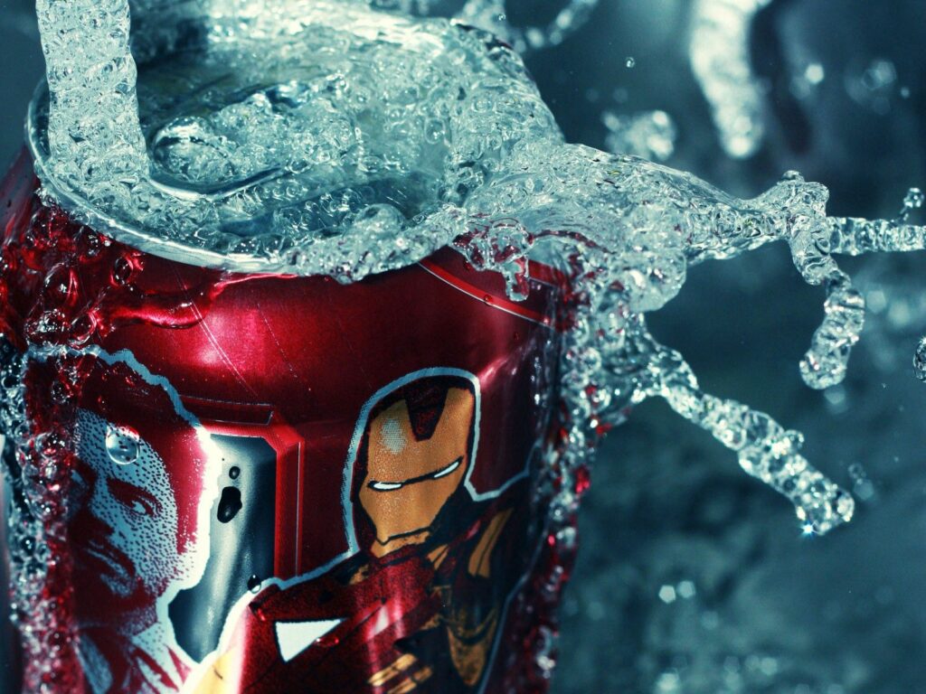 Iron Man Red Beverage Can Wallpaper with Splashing Water