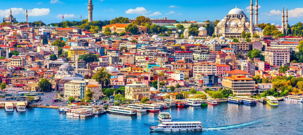 Vibrant Istanbul Cityscape: Colorful Wallpaper of Historical Beauty