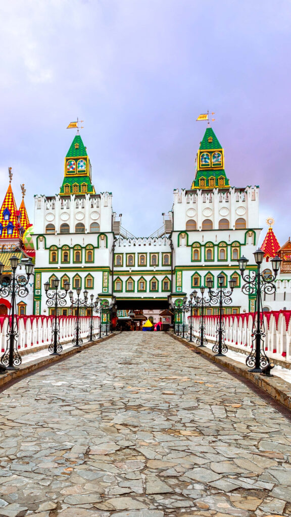 Colorful Izmailovo Kremlin towers Moscow vibrant traditional Russian architecture wallpaper background