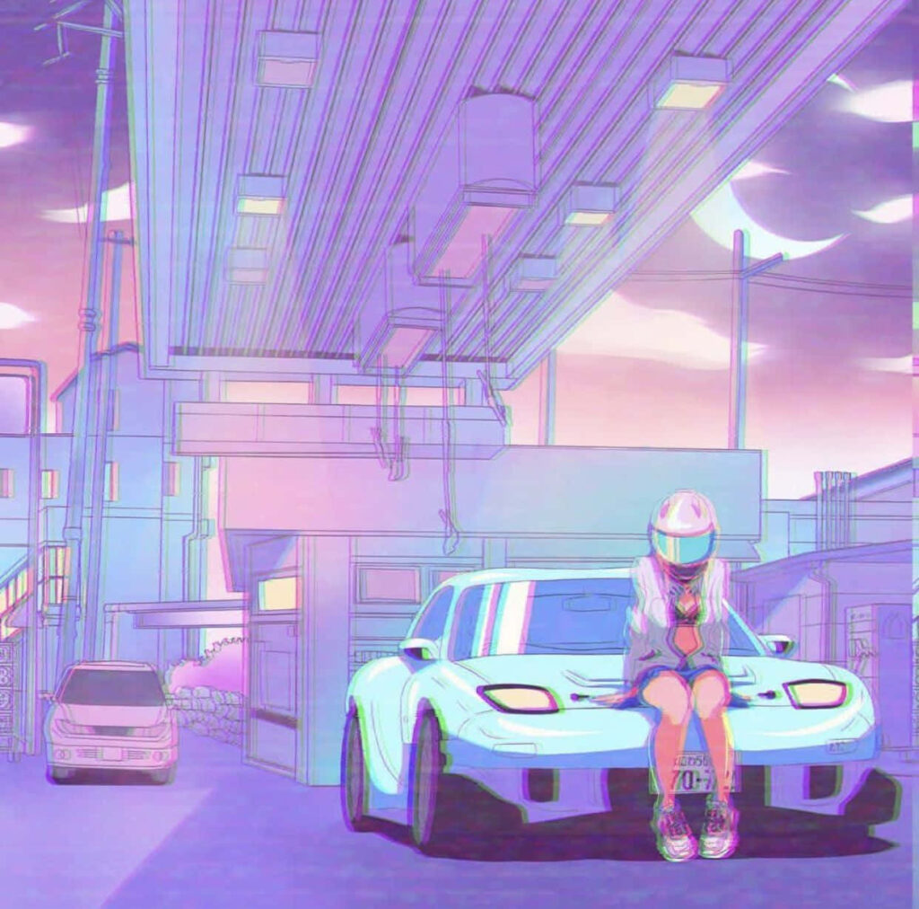 Vibrant RX-7 Anime Wallpaper: Retro Meets Futuristic Aesthetic