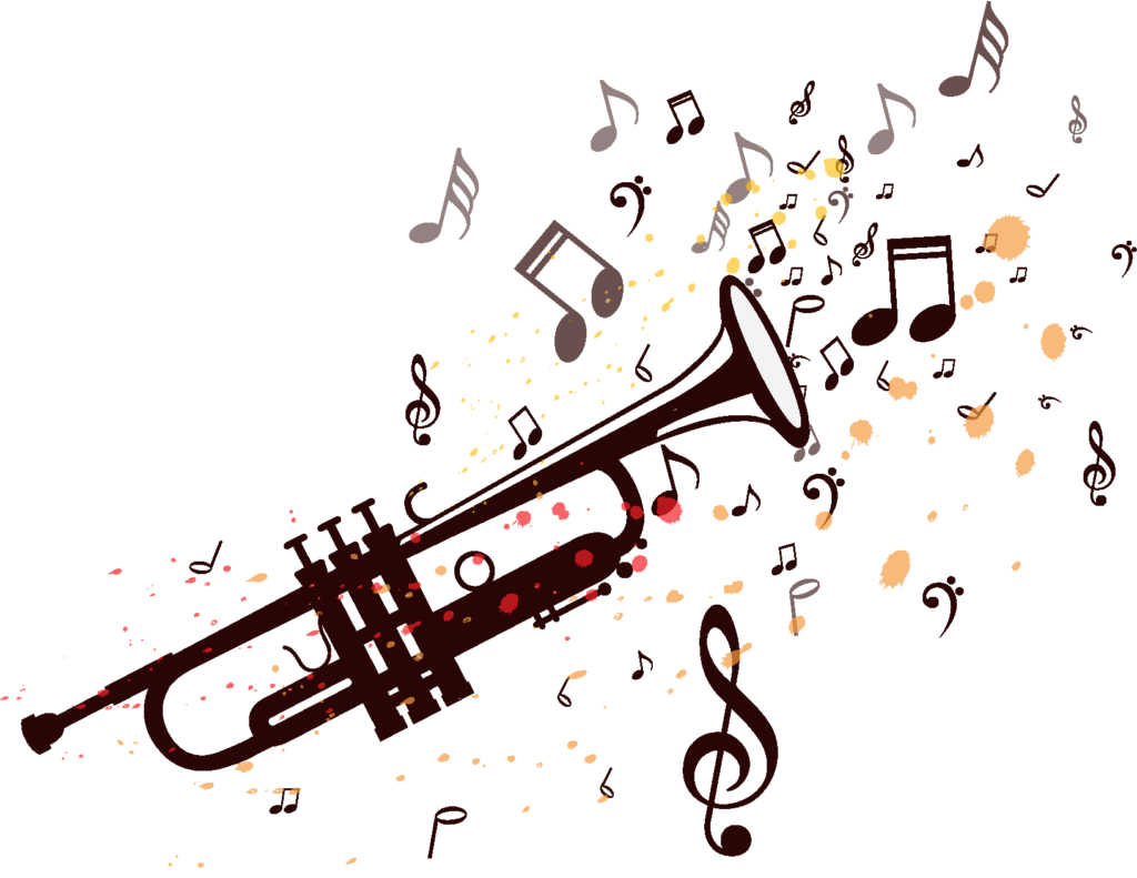 Vibrant Jazz-Inspired Trumpet Wallpaper with Colorful Musical Notes