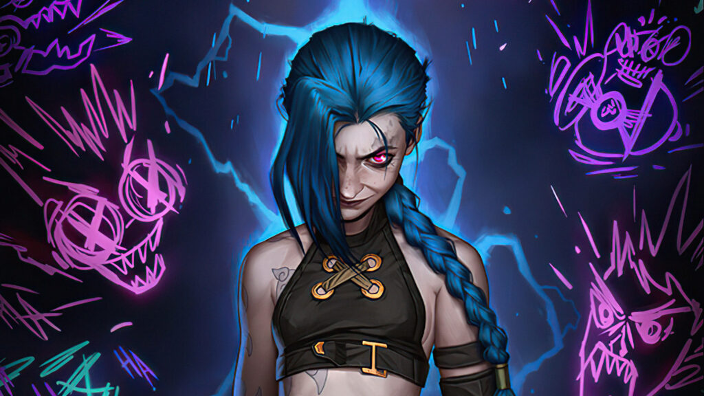 Vibrant Jinx Wallpaper: Neon Graffiti & Electric Blue Energy