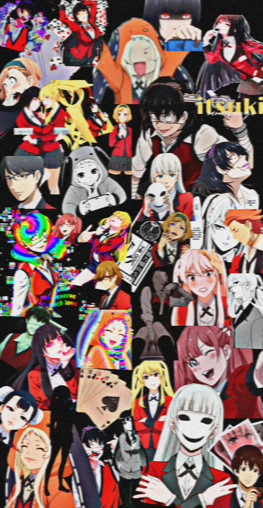 Vibrant Kakegurui Aesthetic Collage Wallpaper for Anime Fans