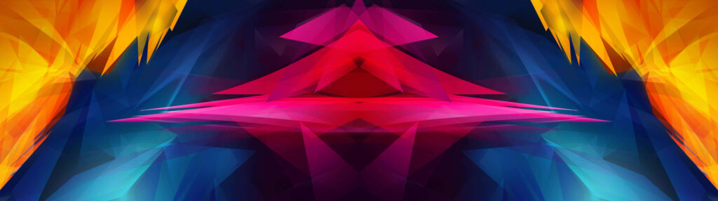 Vibrant Abstractions of Colorful Shapes: Mesmerizing Dual-Screen Background Image (5120x1440) Wallpaper