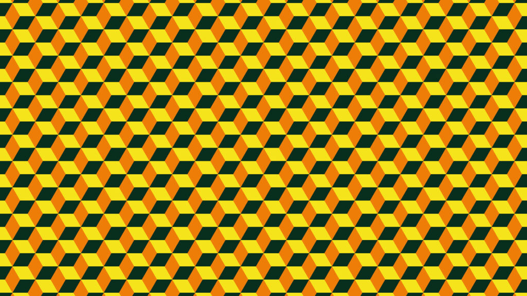 Vibrant Geometric Cube Pattern Basking in Warm Orange and Yellow Background Wallpaper
