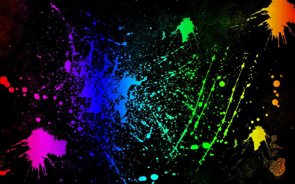 Vibrant Kaleidoscope: Mesmerizing Neon Splatters Embracing the Darkness Wallpaper