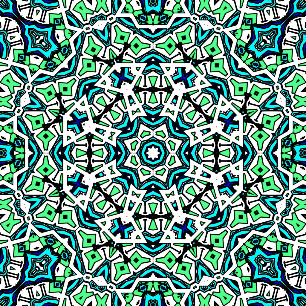 Vibrant Kaleidoscope Wallpaper: Geometric Abstract in Green & Blue