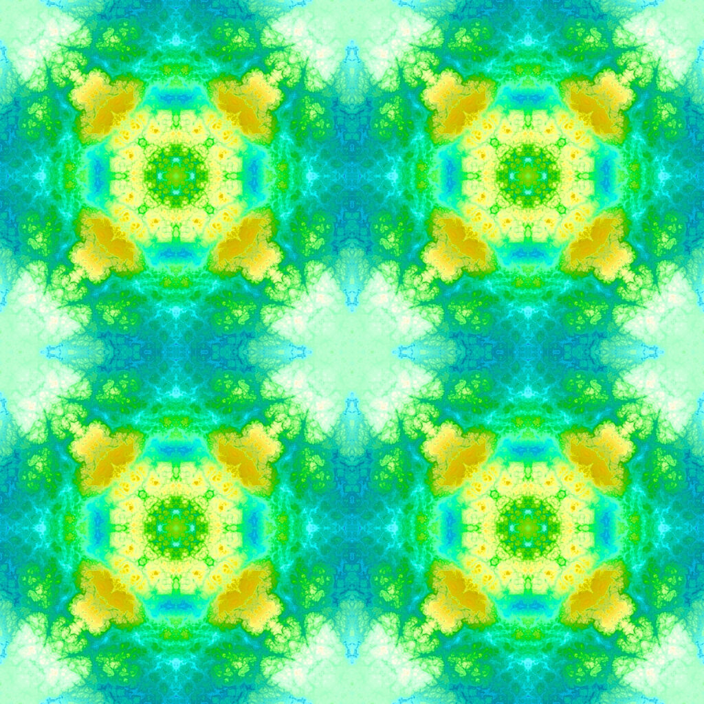 Vibrant Kaleidoscopic Wallpaper: Abstract Blue, Green & Yellow Design