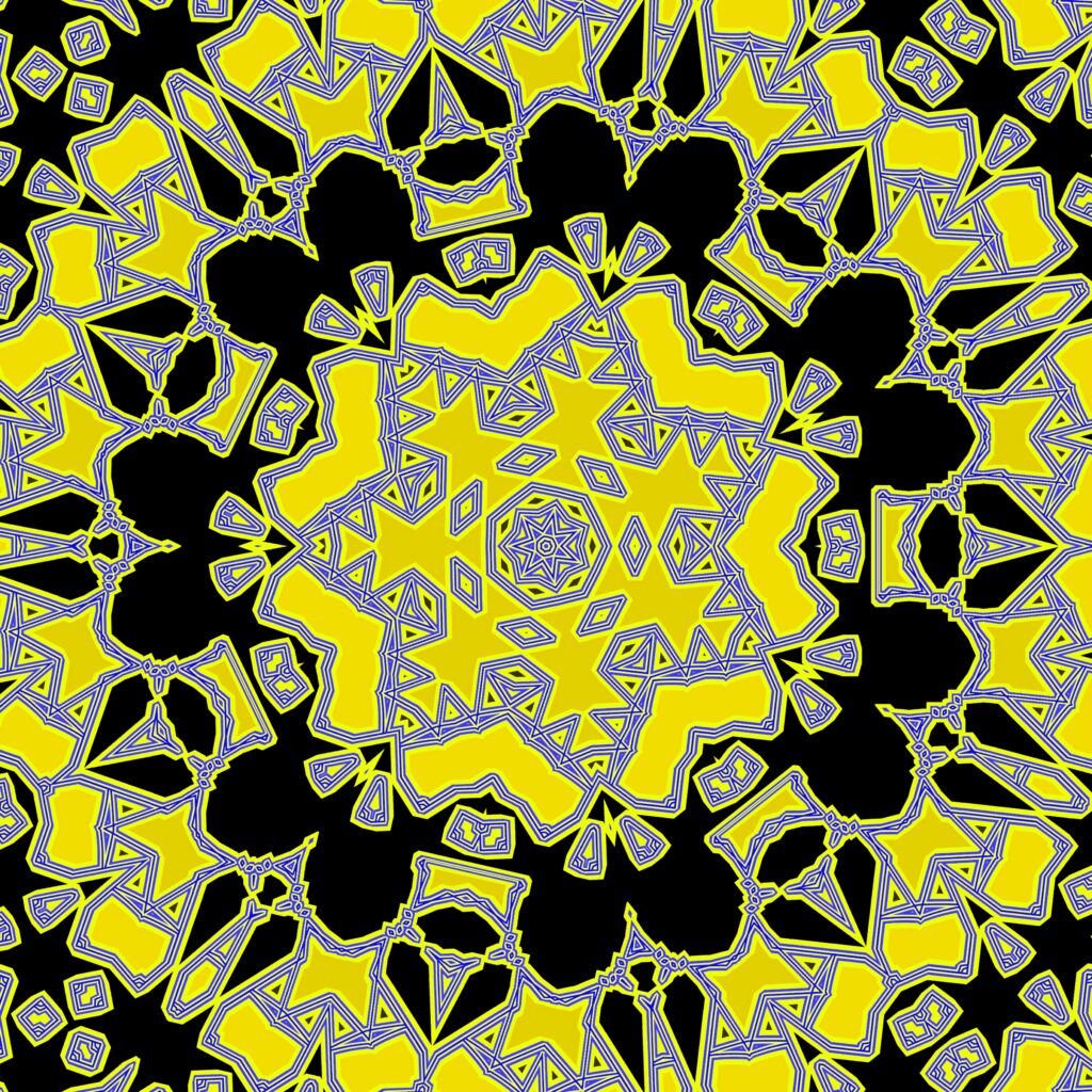 Vibrant Kaleidoscopic Wallpaper: Bright Yellow & Black Geometric Design