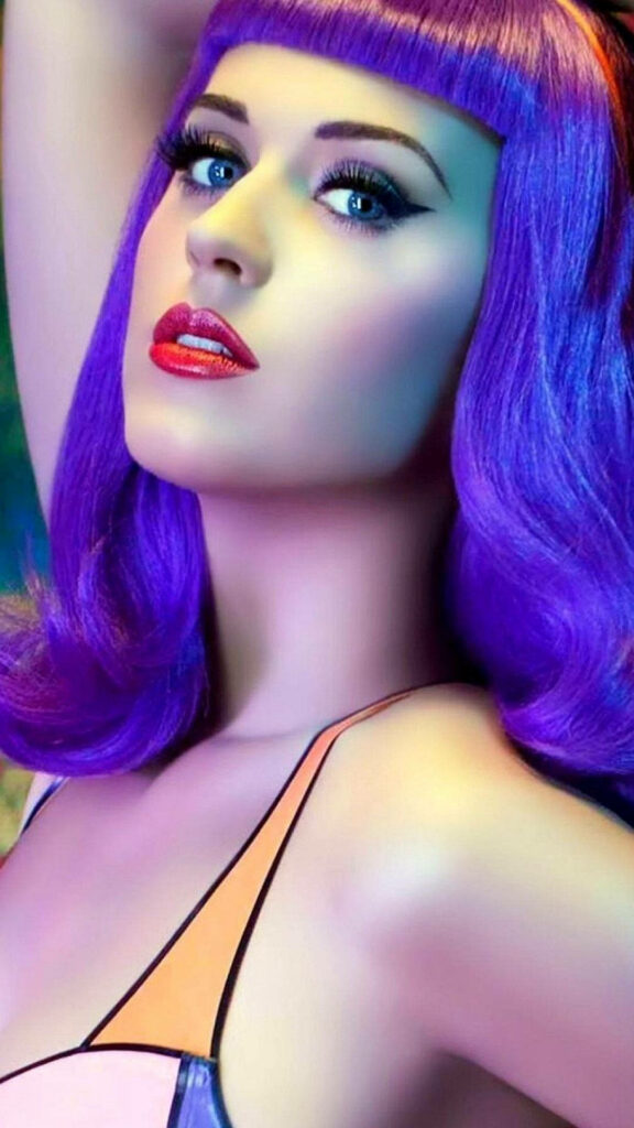 Vibrant Katy Perry Wallpaper: Bold Style with Striking Purple Wig