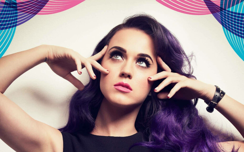 Vibrant Katy Perry Wallpaper: Confident Smize & Bold Purple Hair