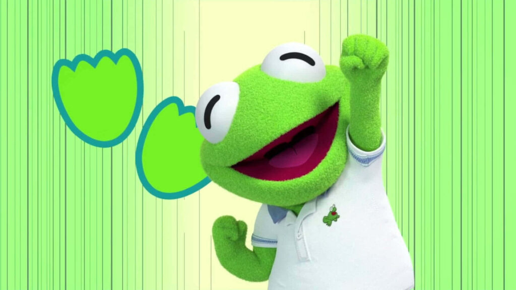 Vibrant Kermit the Frog Wallpaper: Joyful Scene with Striped Background