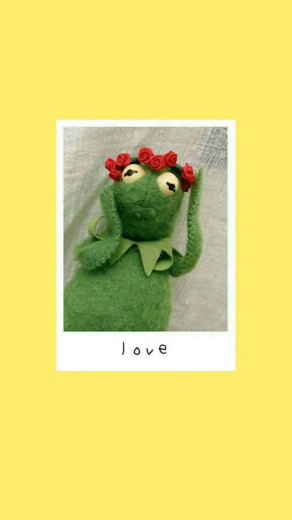 Charming Kermit Wallpaper: Flower Crown & Heartfelt Love Design