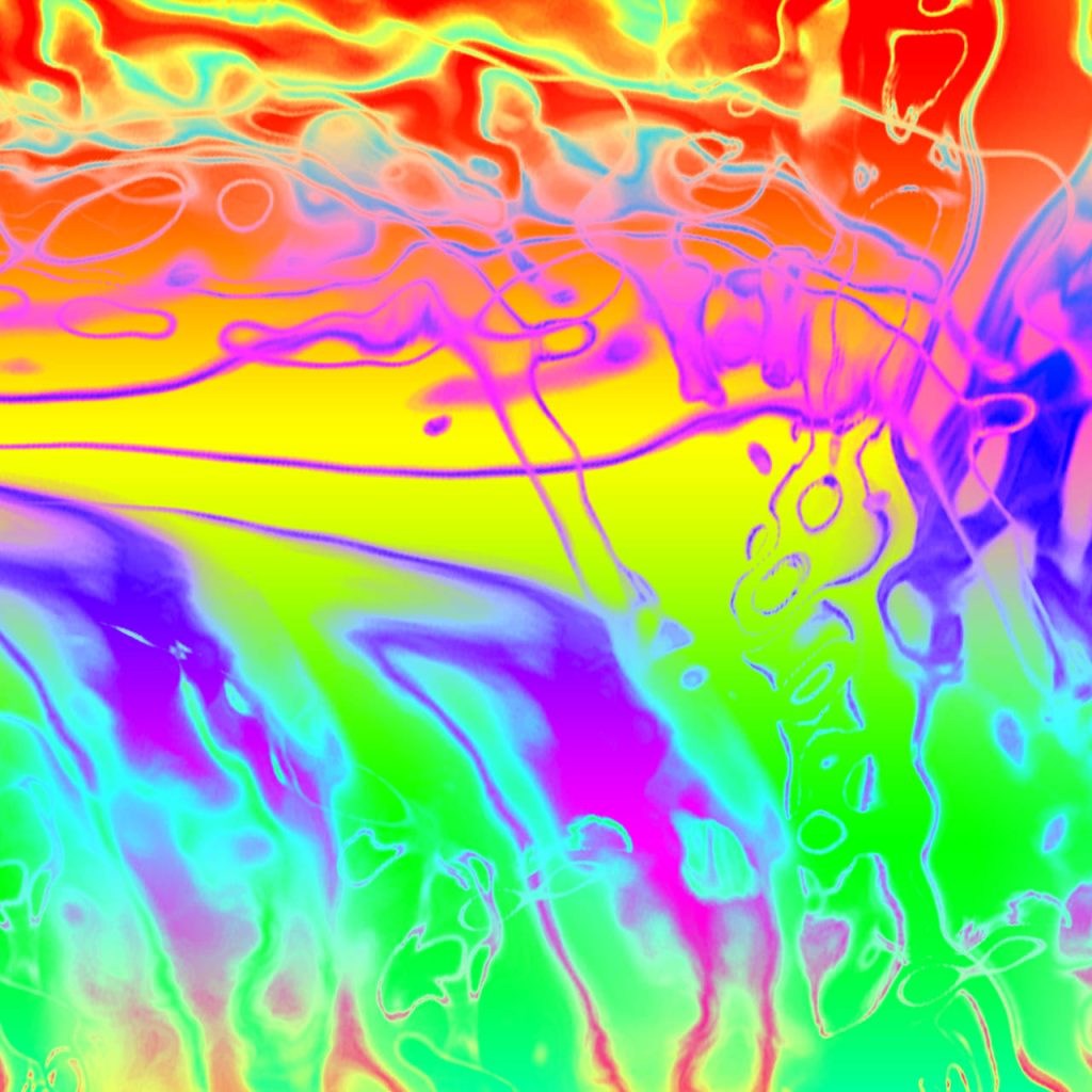 Vibrant Kidcore rainbow smudge wallpaper with fluid neon swirls in red yellow and green