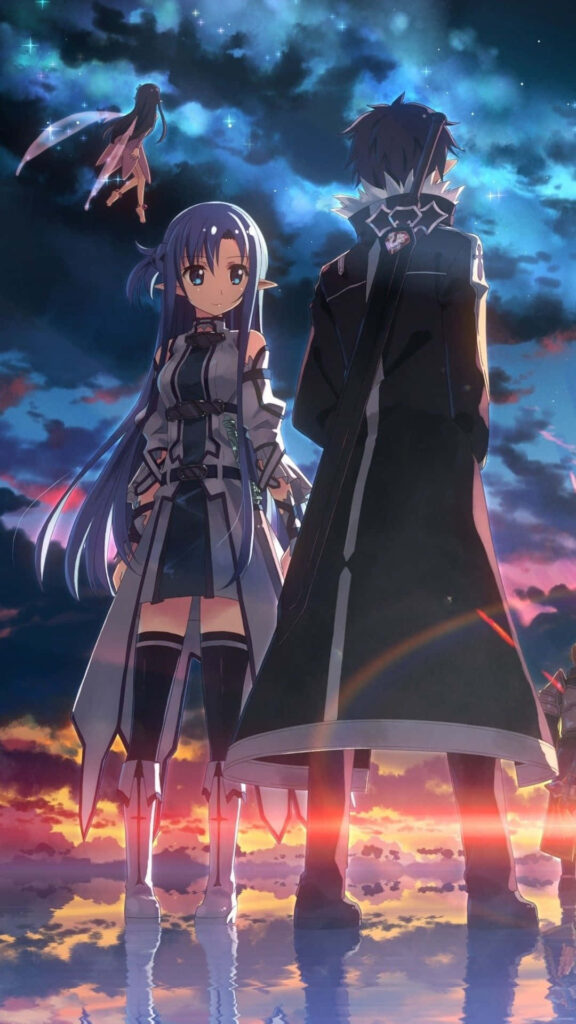 Vibrant Kirito & Sinon Wallpaper: Stunning Sky Reflection Scene