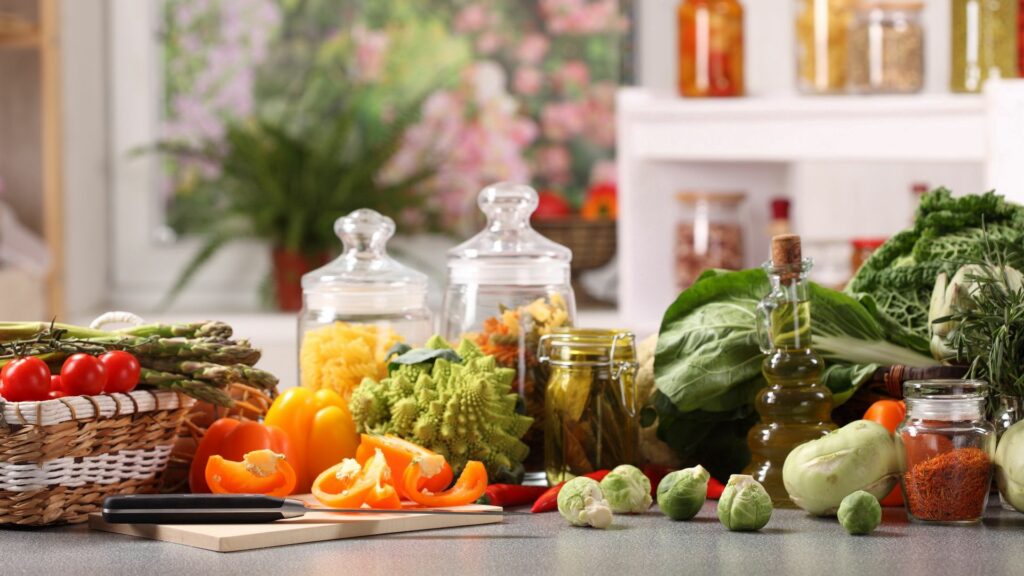 Vibrant Vegetable Wallpaper: Colorful Culinary Kitchen Scene