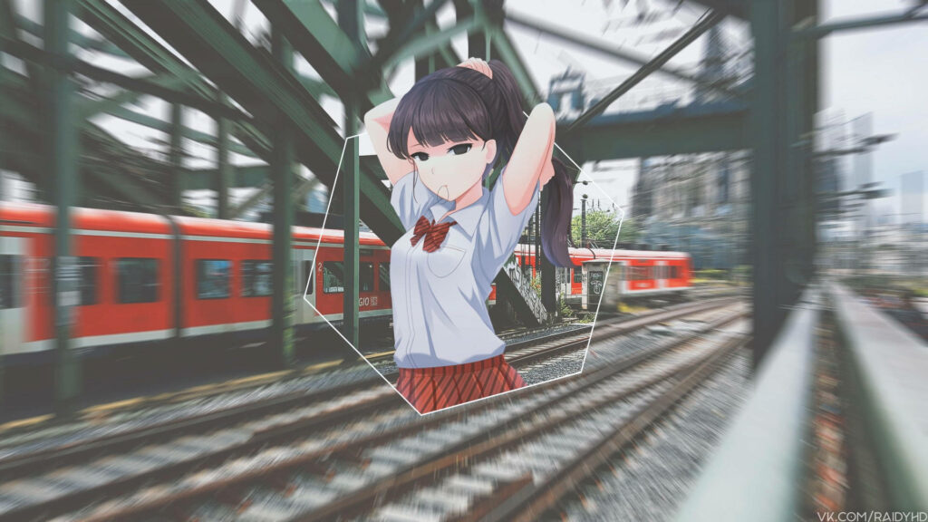 Vibrant Komi Can't Communicate Wallpaper: Urban Character on Tracks