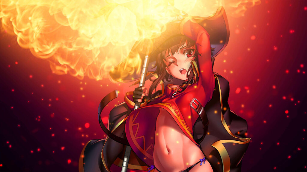 Vibrant 4K Megumin Wallpaper with Explosion Magic from Konosuba