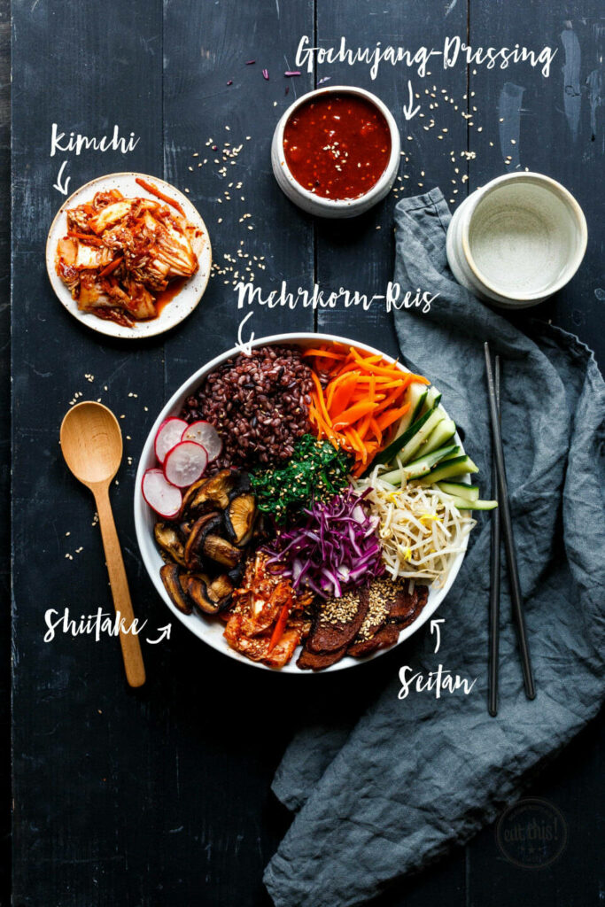 Vibrant Bibimbap Infographic Wallpaper: Colorful Korean Rice Dish