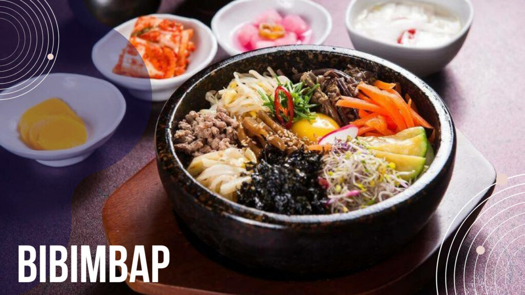 Vibrant Korean Bibimbap Wallpaper: Colorful Dish in Hot Stone Bowl
