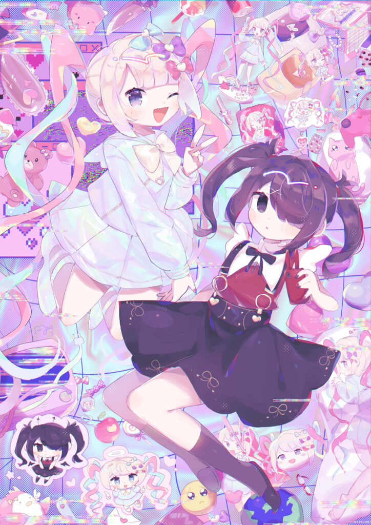 Playful Kuromi & Friends Anime Wallpaper in Pastel Tones