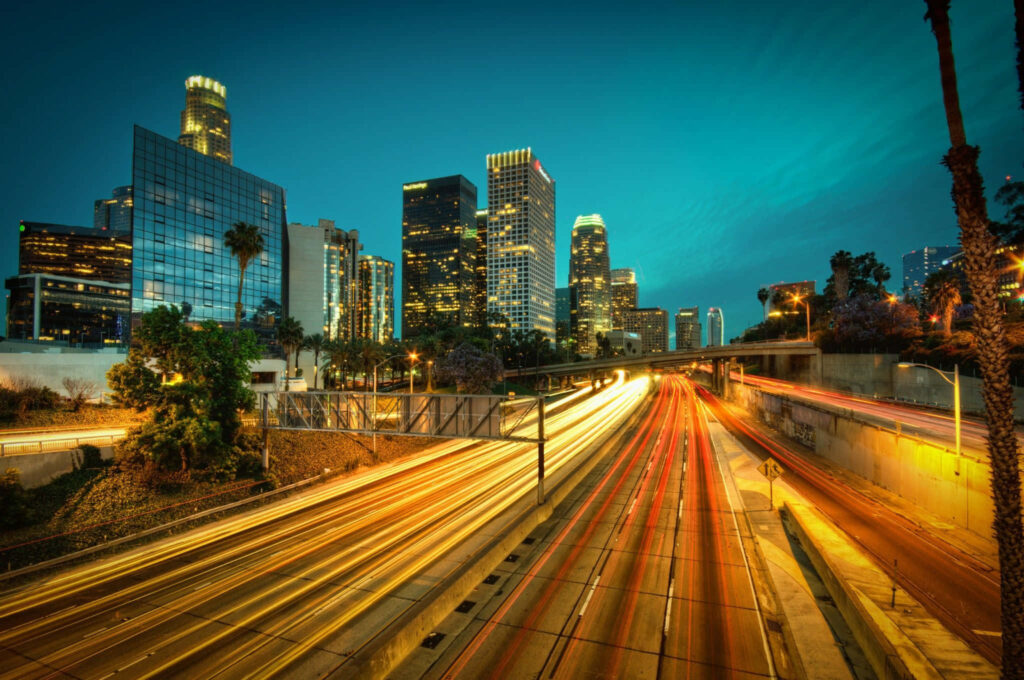 Vibrant Los Angeles Highway at Night: Stunning Chrome OS Wallpaper