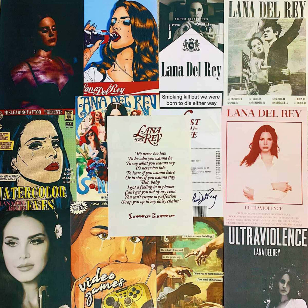 Lana Del Rey Aesthetic Wallpaper: Collage of Album Covers & Quotes