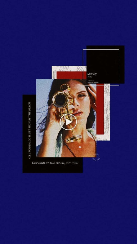 Lana Del Rey Collage Wallpaper: Vibrant Art on Deep Blue Background
