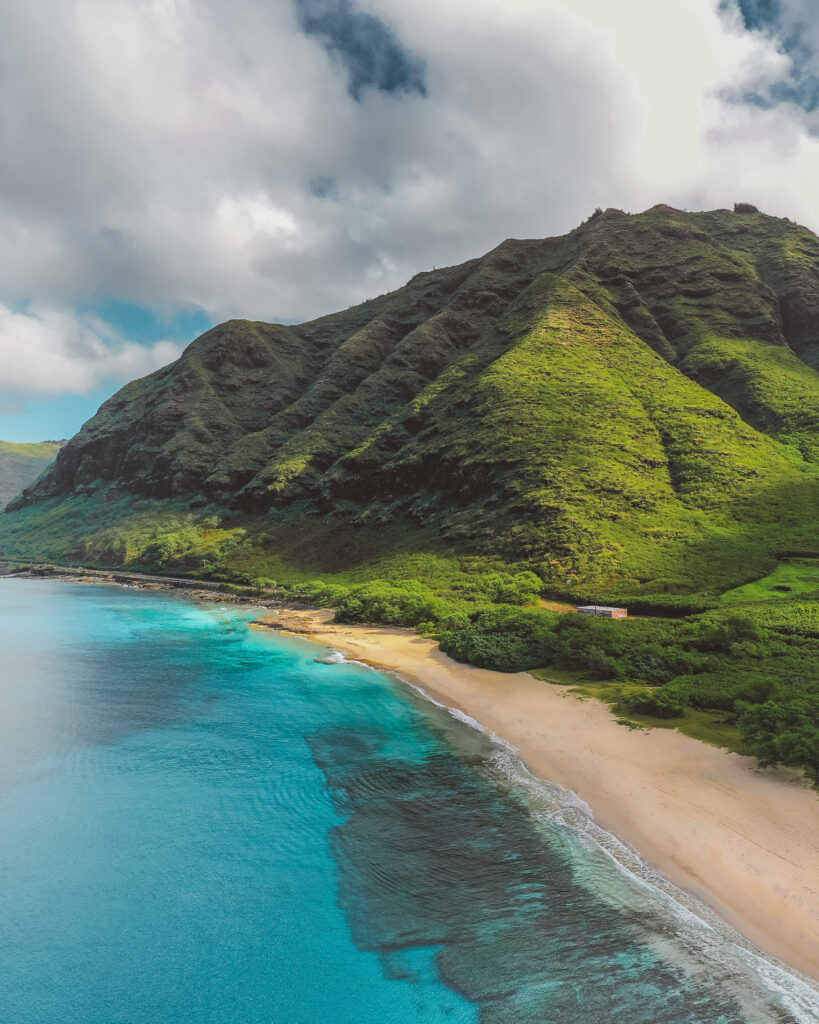 Vibrant Landscape Wallpaper: Lush Mountains & Serene Beach Bliss