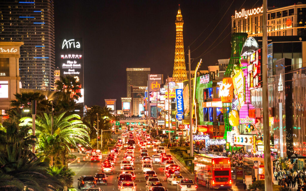 Vibrant Las Vegas Strip Night Wallpaper: Colorful Lights & Energy