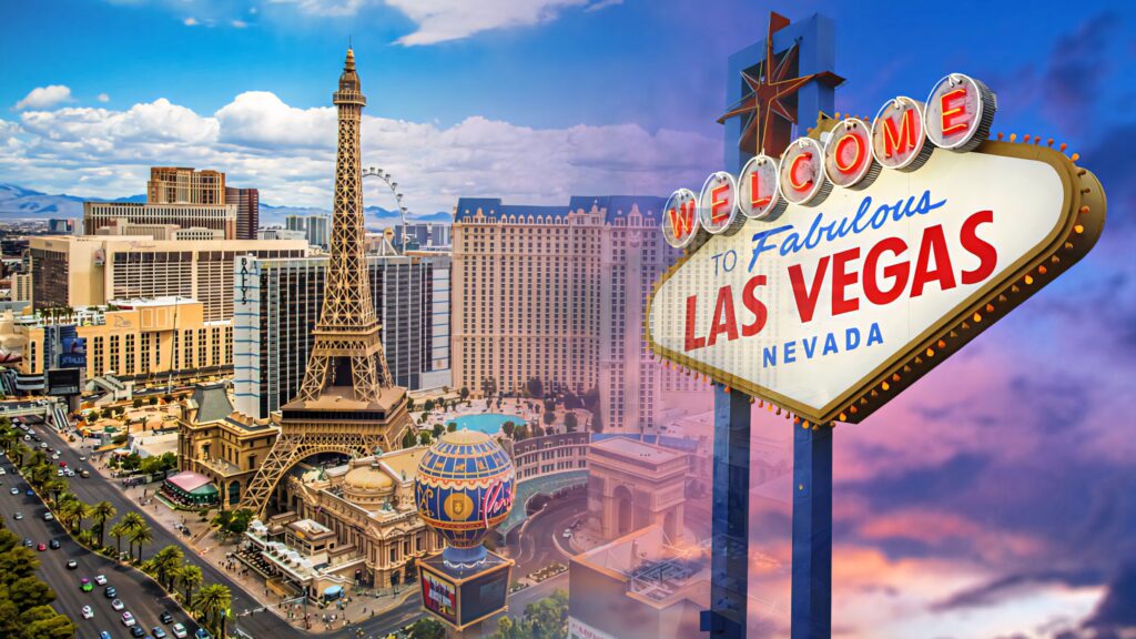 Vibrant Las Vegas Wallpaper: Welcome Sign & Eiffel Tower Replica