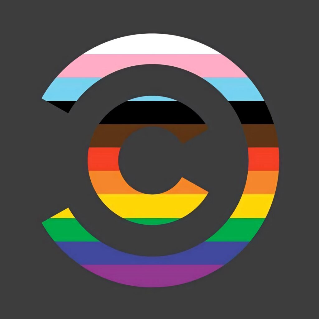 Stylized letter C with vibrant layered stripes on dark background colorful modern wallpaper
