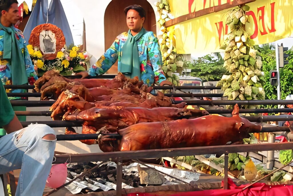 Vibrant Lechon Festival Feast in the Philippines - Wallpaper Background
