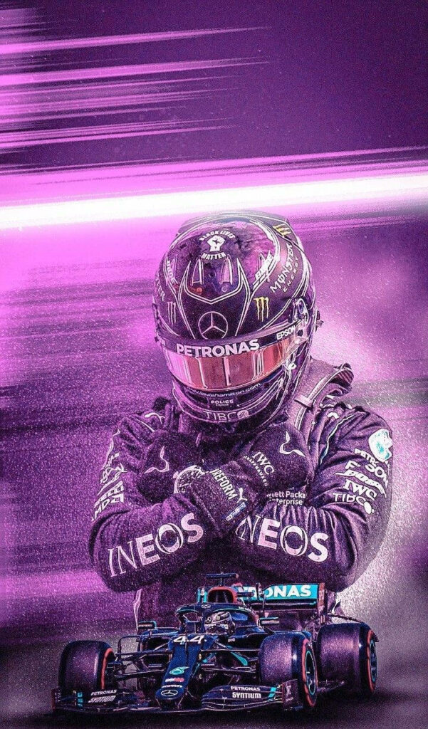 Vibrant Lewis Hamilton F1 Wallpaper: Iconic Pose & Mercedes Car