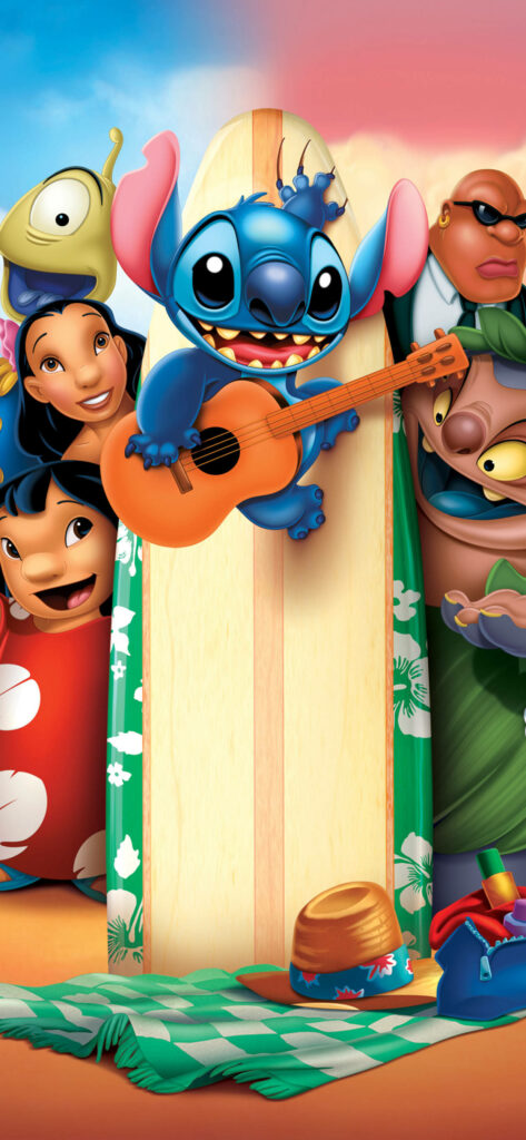 Vibrant Lilo & Stitch Wallpaper: Stitch & Friends in Tropical Fun