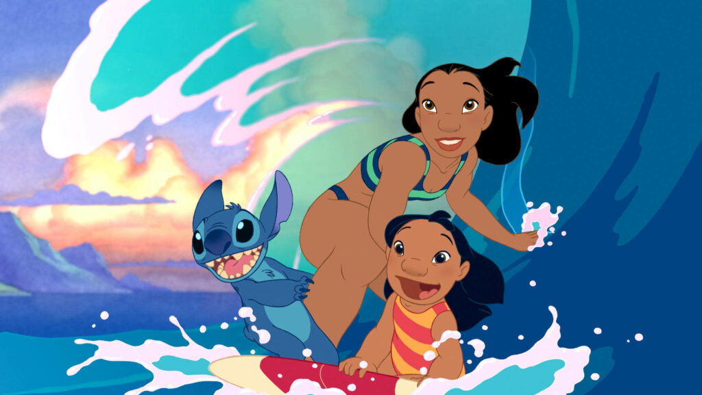 Lilo & Stitch Surfing Wallpaper: Exciting Tropical Adventure