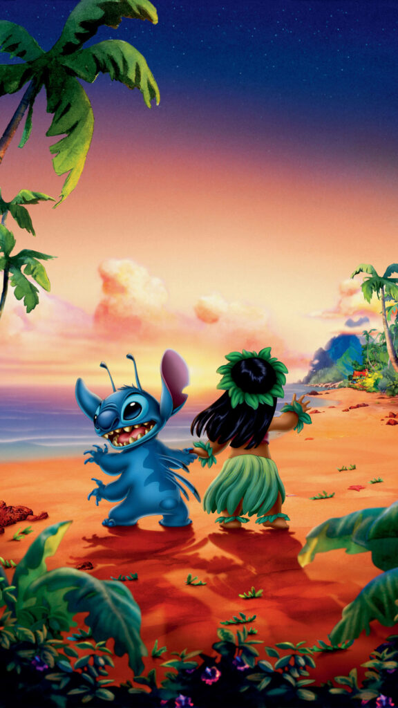 Lilo & Stitch Sunset Wallpaper: Tropical Beach Bliss