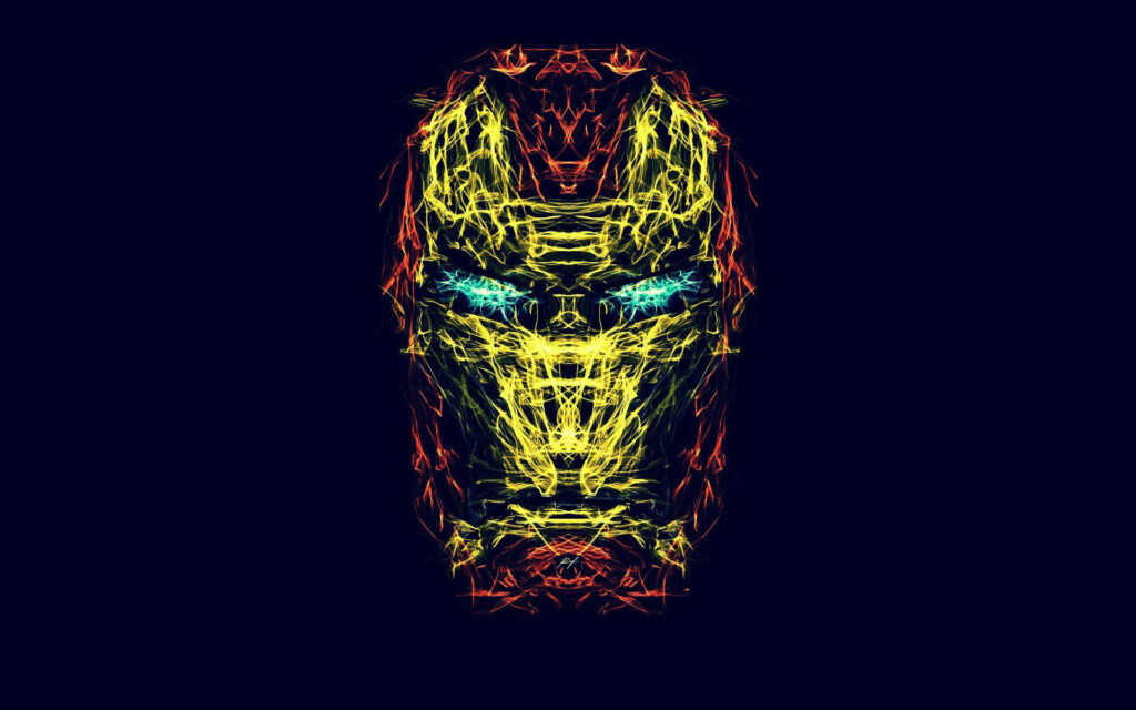 Stark's Distinguished Armor: Marvelous Red, Yellow, and Blue Line Art Illuminating the Dark - Iron Man Full HD Background Snapshot Wallpaper