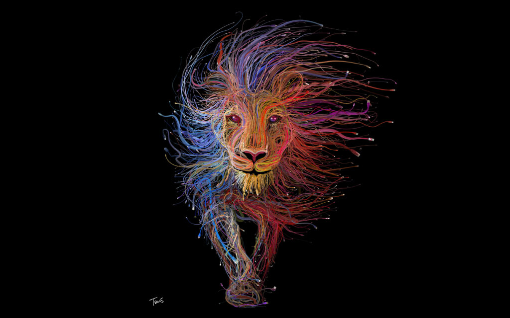 Vibrant Lion Wallpaper: Colorful Mane on Cool Black Background