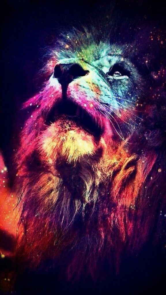 Vibrant Cosmic Lion iPhone Wallpaper: Bold Artistic Background