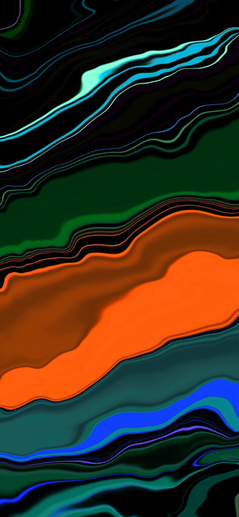 Mesmerizing Liquid Abstract Wallpaper in Vibrant Green, Orange & Blue