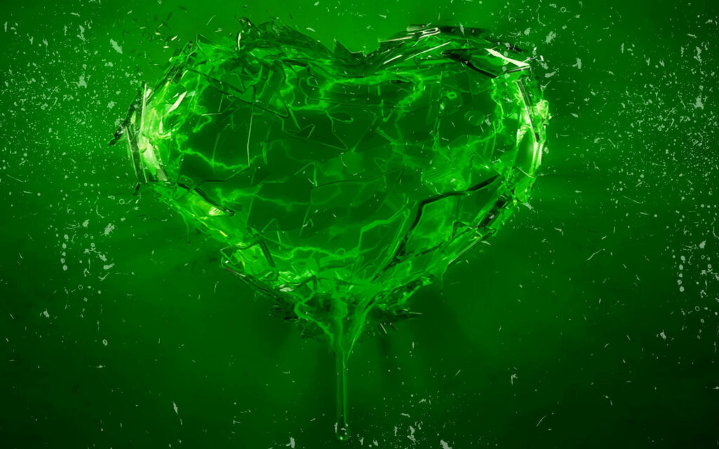 Vibrant Liquid Green Heart Wallpaper: Dynamic Background Design