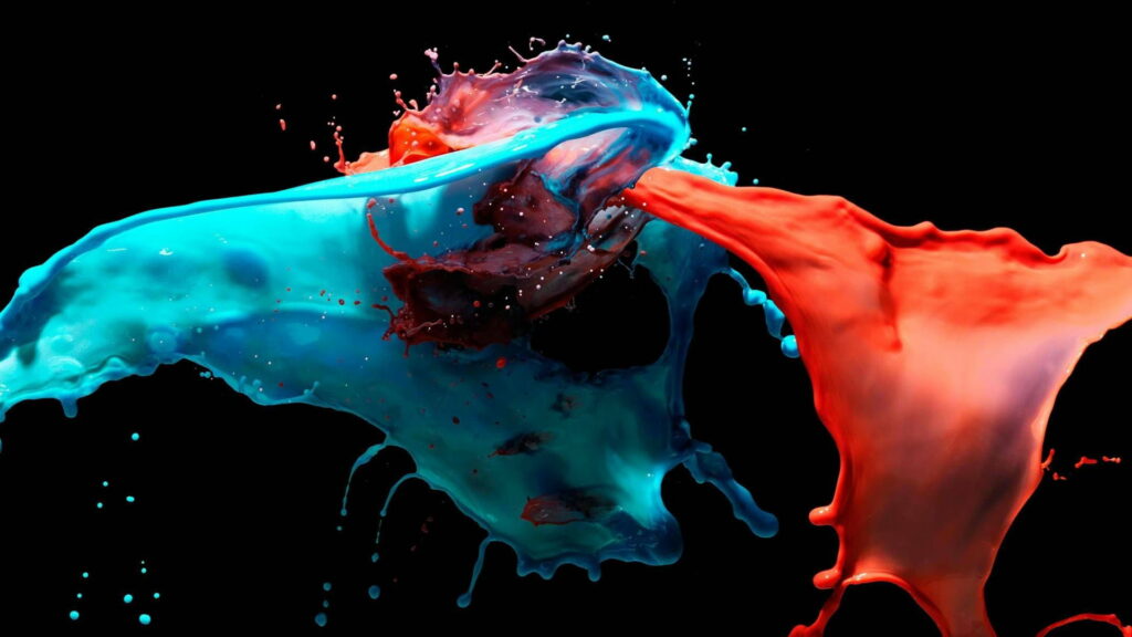 Mesmerizing Color Explosion on a Sleek Black Lock Screen: Captivating HD Wallpaper with Blue and Red Paint Liquids Splashing