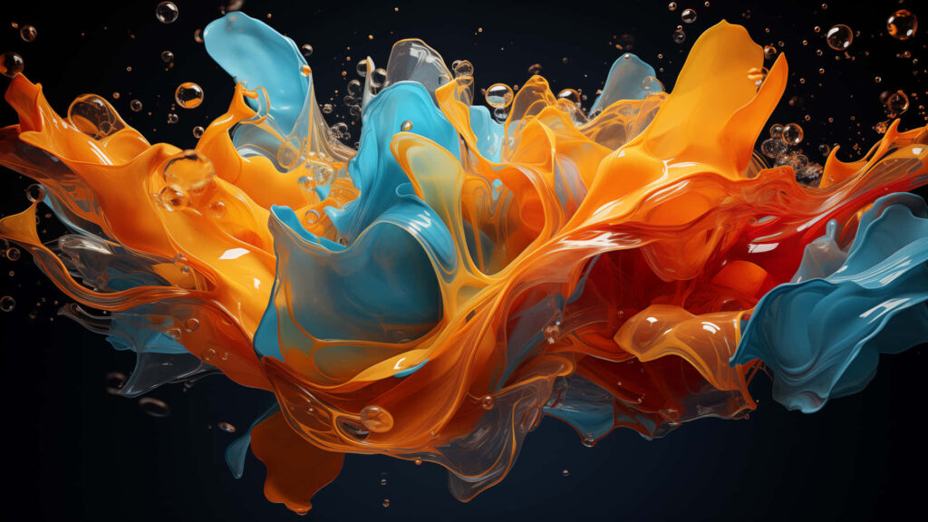 Vibrant Liquid Splash Wallpaper in Blue, Orange, & Red Hues