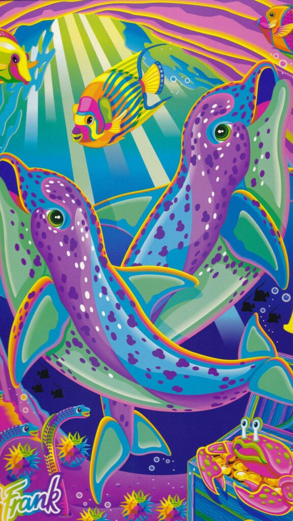 Vibrant Lisa Frank Dolphins Wallpaper: Whimsical Underwater Scene