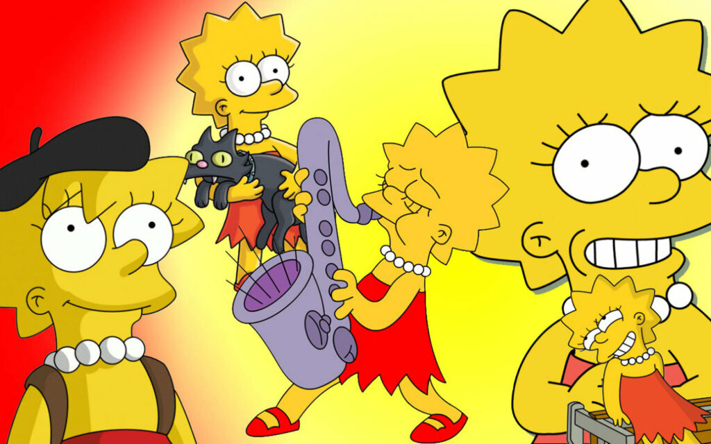 Vibrant Lisa Simpson Collage Wallpaper: Playful & Intellectual Design
