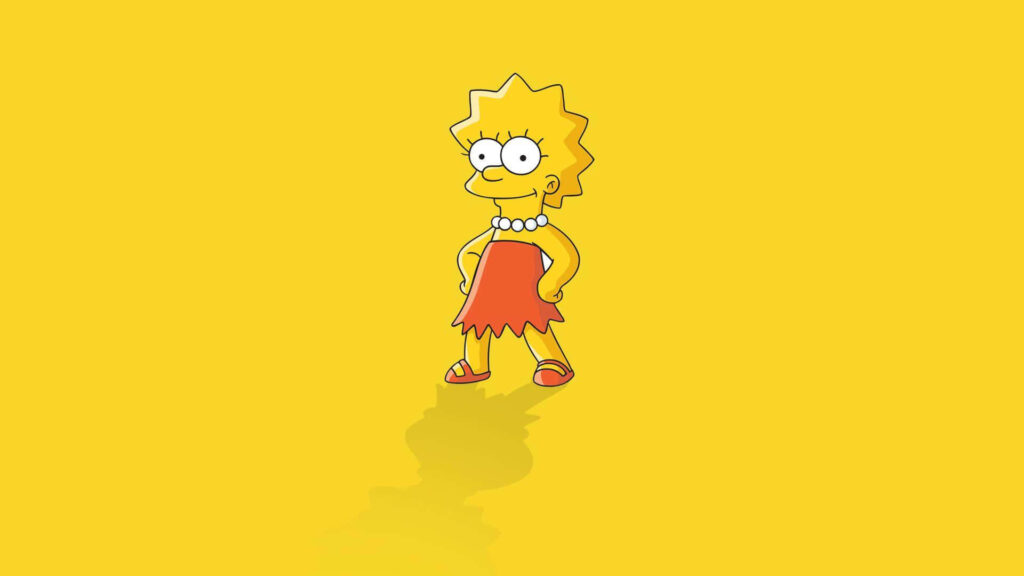 Vibrant Wallpaper: Lisa Simpson in Red Dress on Bright Yellow Background
